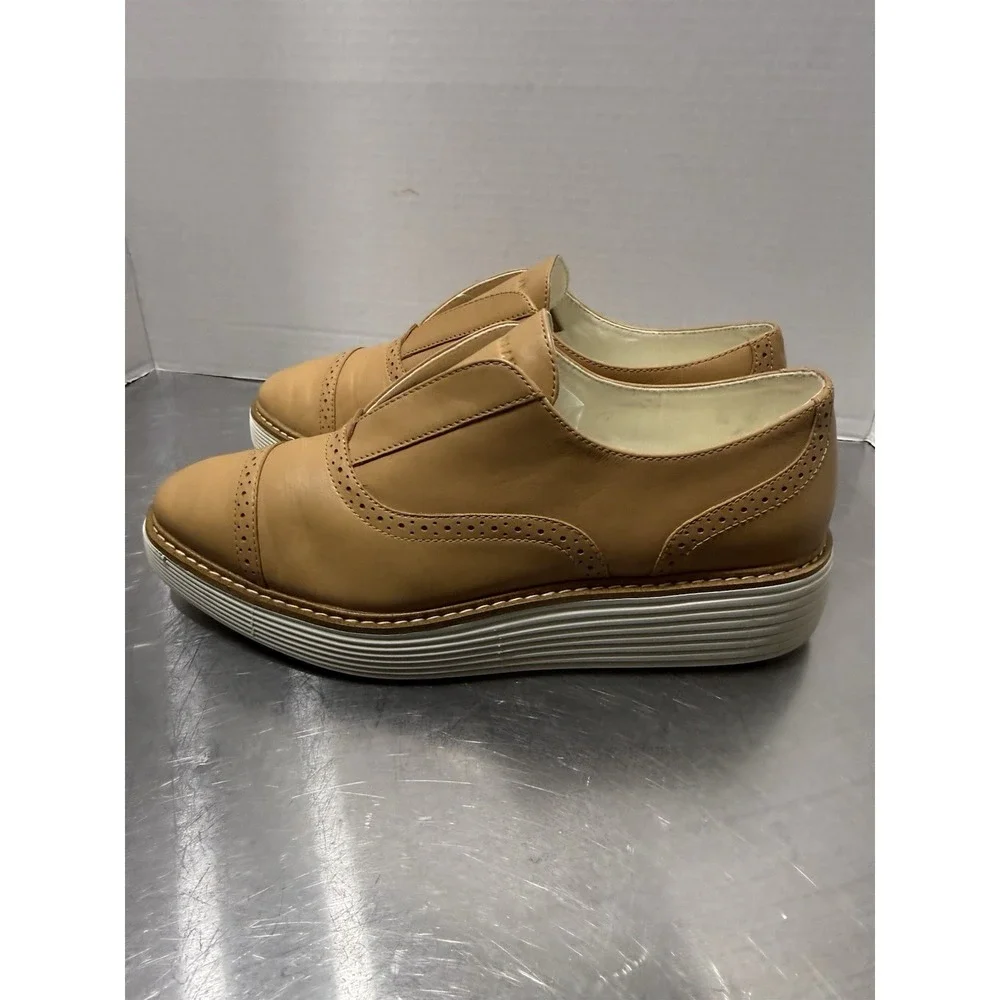 Cole Haan Grand.360 FlowerFoam Slip-On Platform Oxford Shoes Tan Leather 9B
